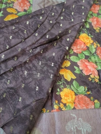 Soft Crepe With Satin Border  - Brown
