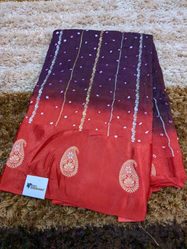 Mango Tusser With Mushru Border  - Bright Red