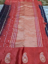 Mango Tusser With Mushru Border  - Bright Red