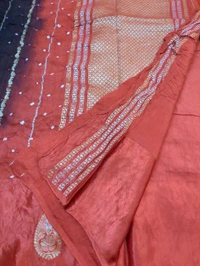 Mango Tusser With Mushru Border  - Bright Red