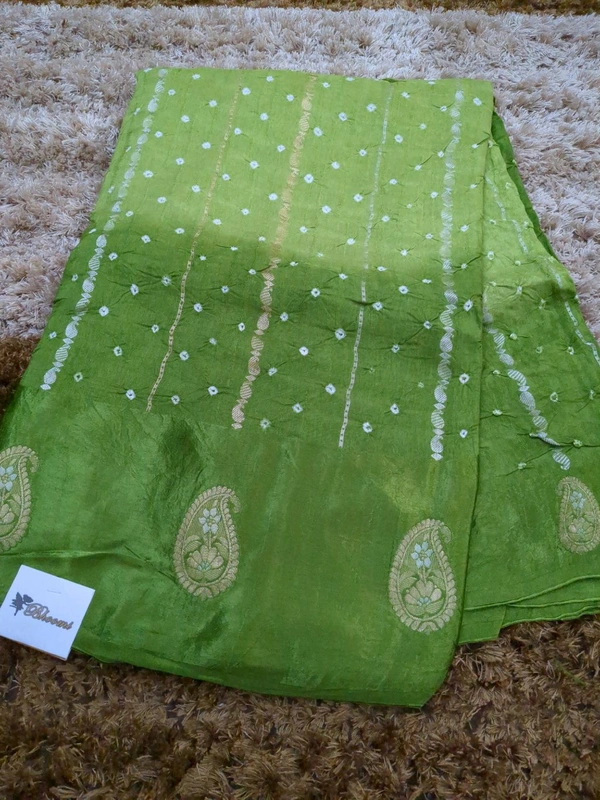 Mango Tusser With Mushru Border  - Green