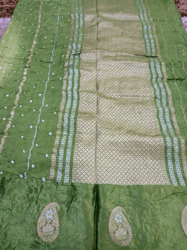 Mango Tusser With Mushru Border  - Green