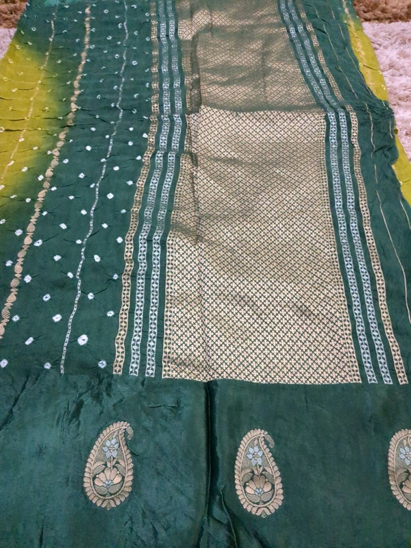 Mango Tusser With Mushru Border  - dark green