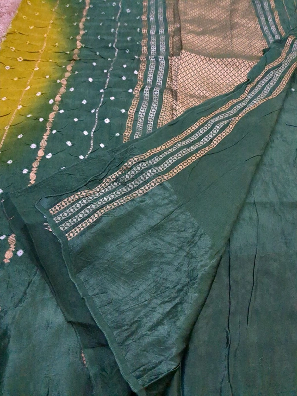 Mango Tusser With Mushru Border  - dark green