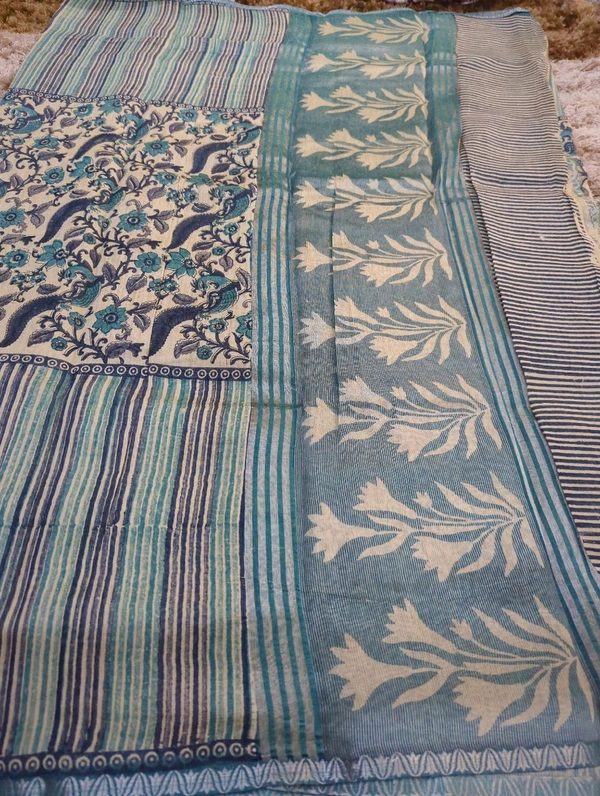 Pure Chanderi Block  - Teal 7