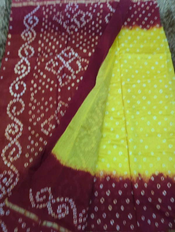 Pure Chanderi Bandhej  - Yellow
