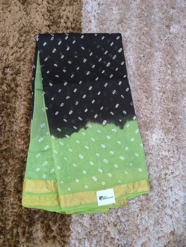 Pure Chanderi Bandhej  - Black