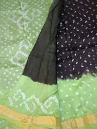 Pure Chanderi Bandhej  - Black