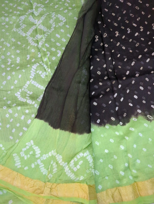Pure Chanderi Bandhej  - Black