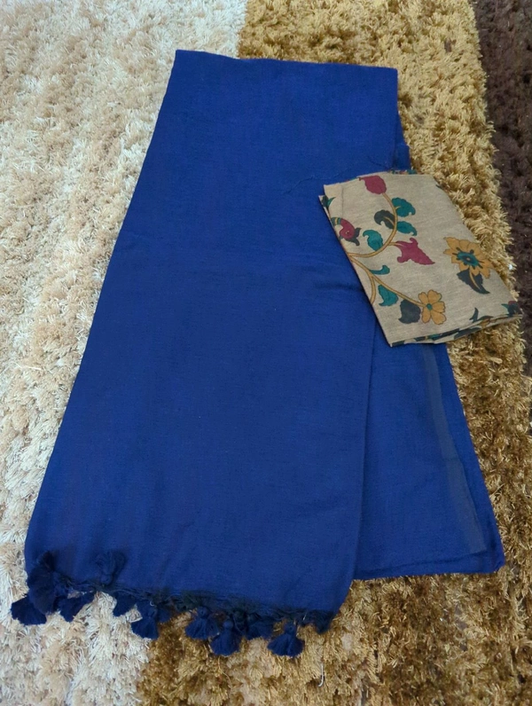Cotton With Printed Blouse  - Navy Blue