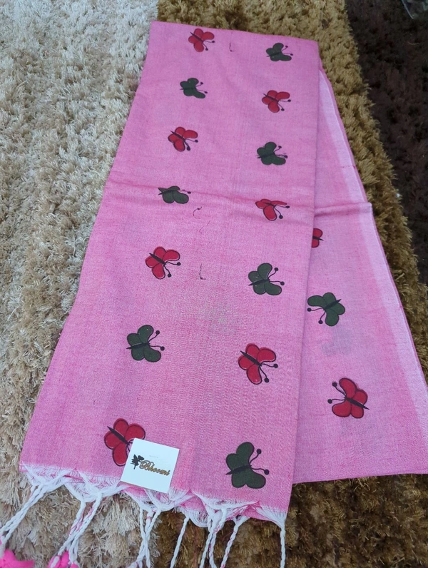 Cotton With Butterfly Print  With Out Blouse  - Blush Pink