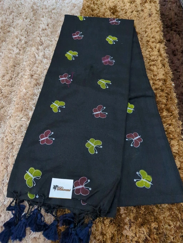 Cotton With Butterfly Print  With Out Blouse  - Black