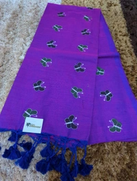 Cotton With Butterfly Print  With Out Blouse  - Fuchsia Blue