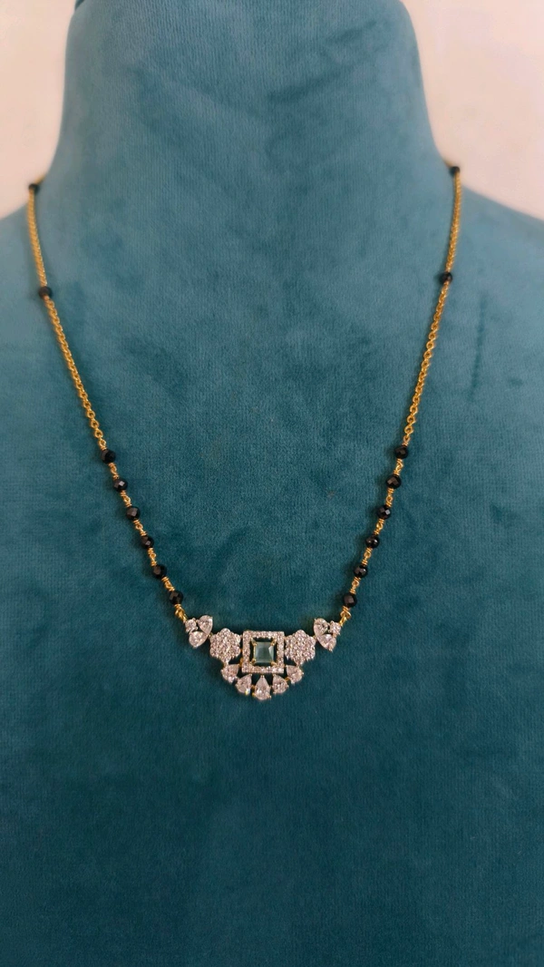 3mm Black Cz's With Diamond Replica Pendant  - mint green, 20 Inches