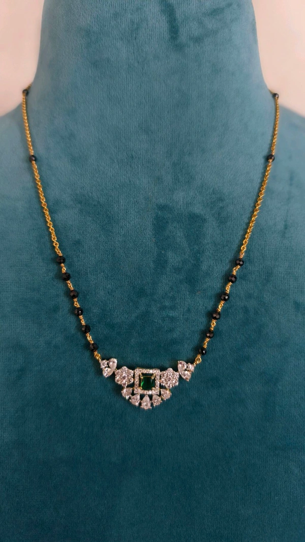 3mm Black Cz's With Diamond Replica Pendant  - green
