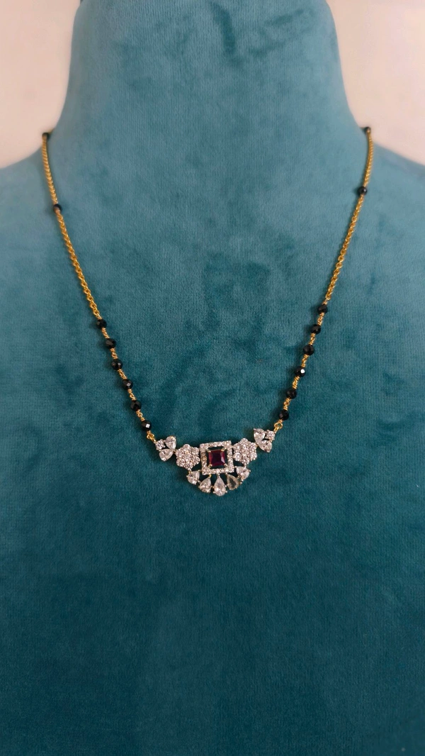 3mm Black Cz's With Diamond Replica Pendant  - Red