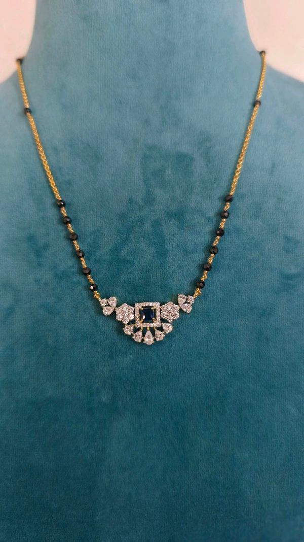 3mm Black Cz's With Diamond Replica Pendant  - Blue