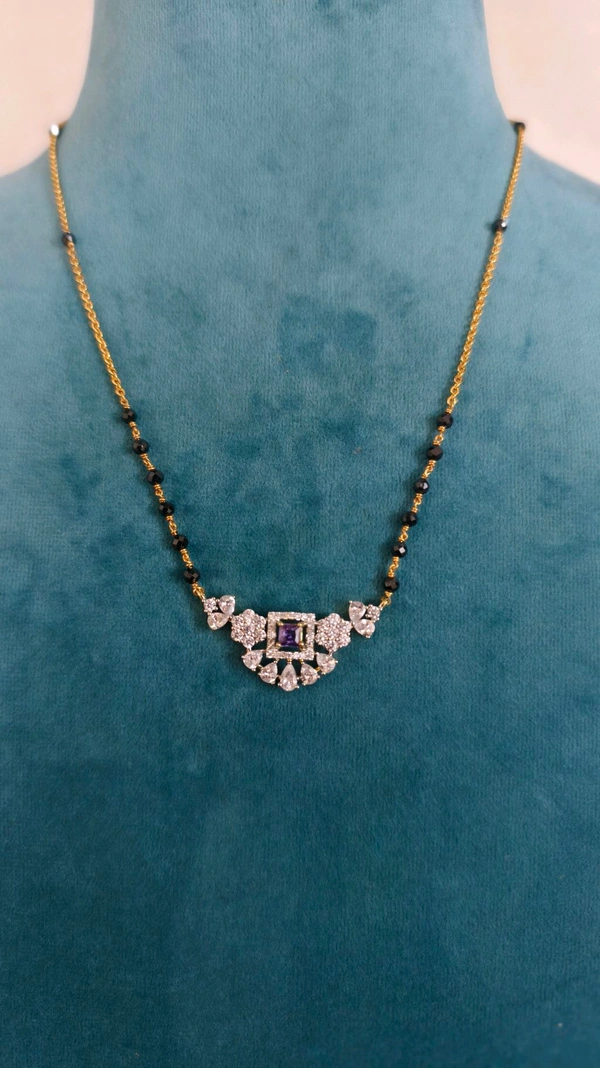 3mm Black Cz's With Diamond Replica Pendant  - purple