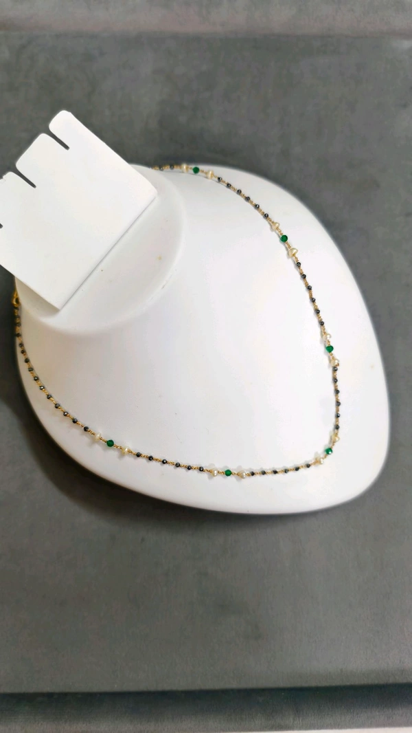 Black Diamonds With Real Pearls And Manulu,Single Line - 16 Inches
