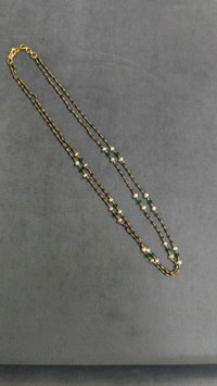Black Diamonds With Real Pearls And Manulu,2 Lines - Green, 18 Inches