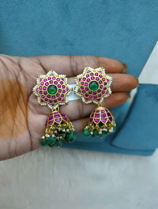Jadau Kundan Junkas - vz, pink and green