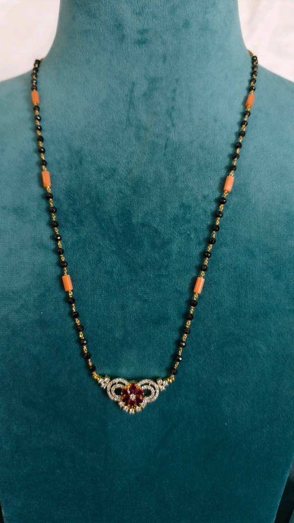3mm Black Cz's And Corals With Diamond Copy Pendant  - ruby