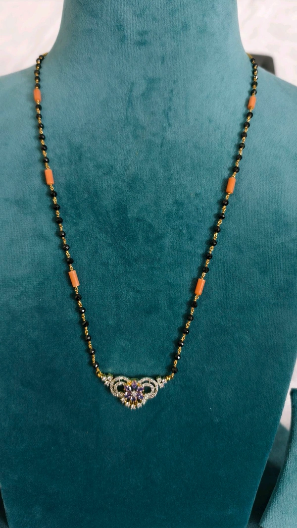 3mm Black Cz's And Corals With Diamond Copy Pendant  - purple