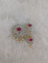 Diamond Replica Pendant And Eartops  - Vz, pink