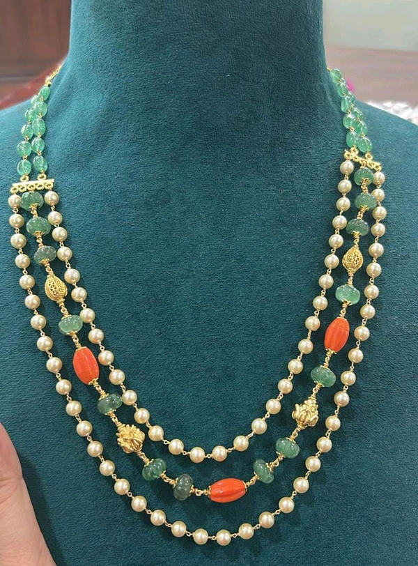 Real Pumpkin With Coral 3 Step Mala - Green, Vz, 1 Week Dispatch Time