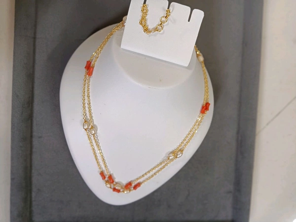 Real Corals And Water Pearls 2 Lines Chain 