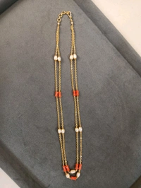 Real Corals And Water Pearls 2 Lines Chain 