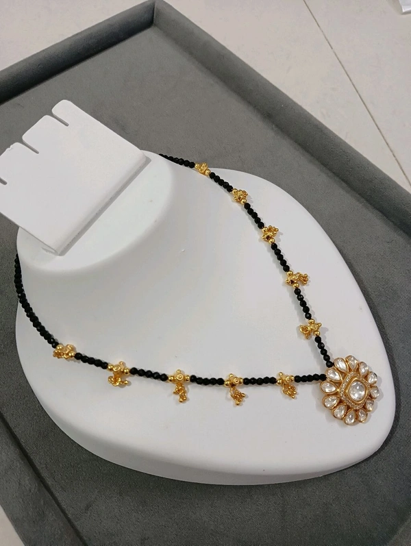 Black Beads With Mossanite Pendant
