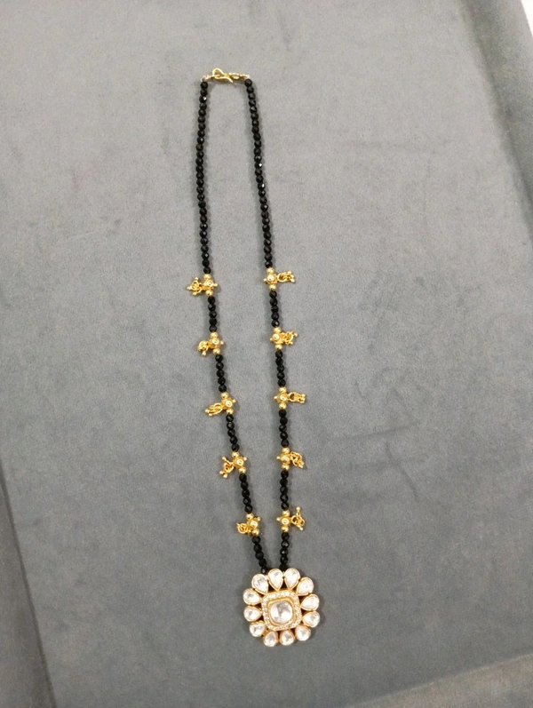 Black Beads With Mossanite Pendant
