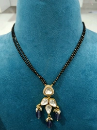 Black Beads With Mossanite Pendant And Earrings 