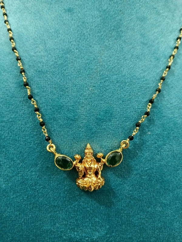 Black Beads Laxmi Pendant  - Green