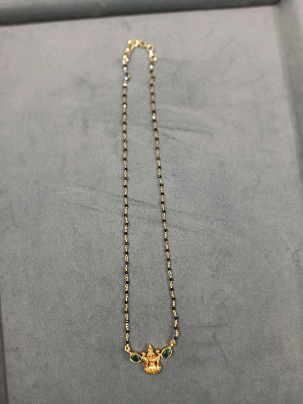 Black Beads Laxmi Pendant  - Green