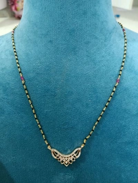 Black Beads With Diamond Replica Pendant And Studs