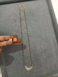 Black Beads With Diamond Replica Pendant And Studs