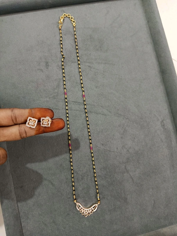 Black Beads With Diamond Replica Pendant And Studs