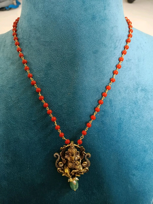 Coral Chain With Ganesh Pendant 