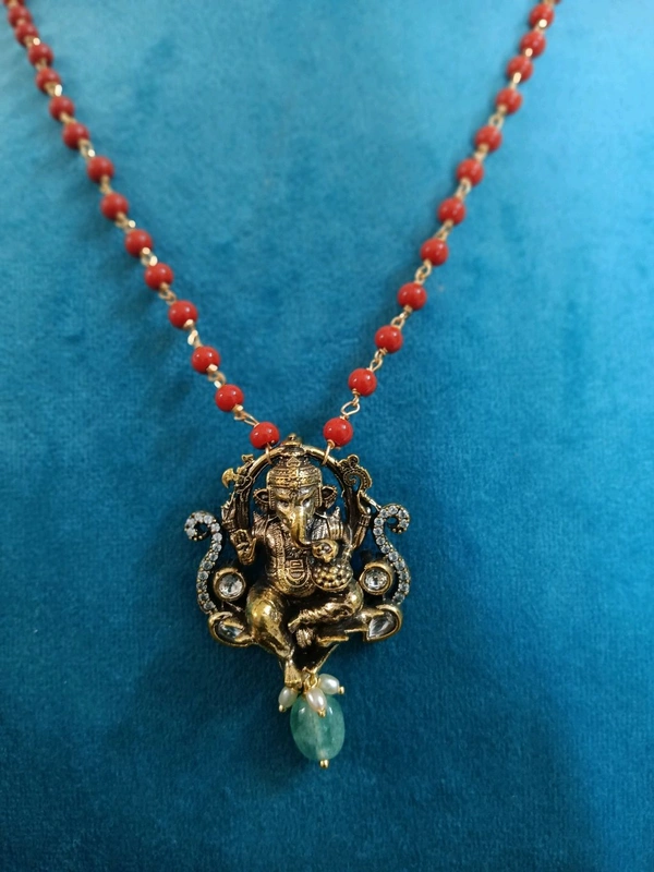 Coral Chain With Ganesh Pendant 