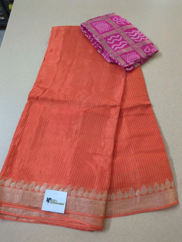 Pure Chinnon With Bandhej Blouse - orange