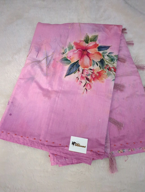 Mul Mul Chanderi Designer  - Pink Lace