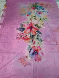 Mul Mul Chanderi Designer  - Pink Lace