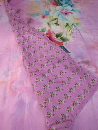 Mul Mul Chanderi Designer  - Pink Lace