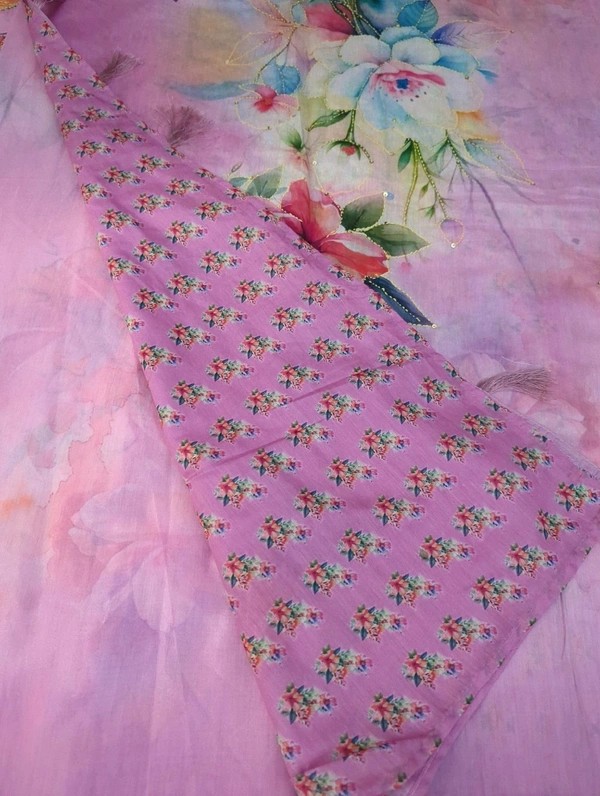Mul Mul Chanderi Designer  - Pink Lace