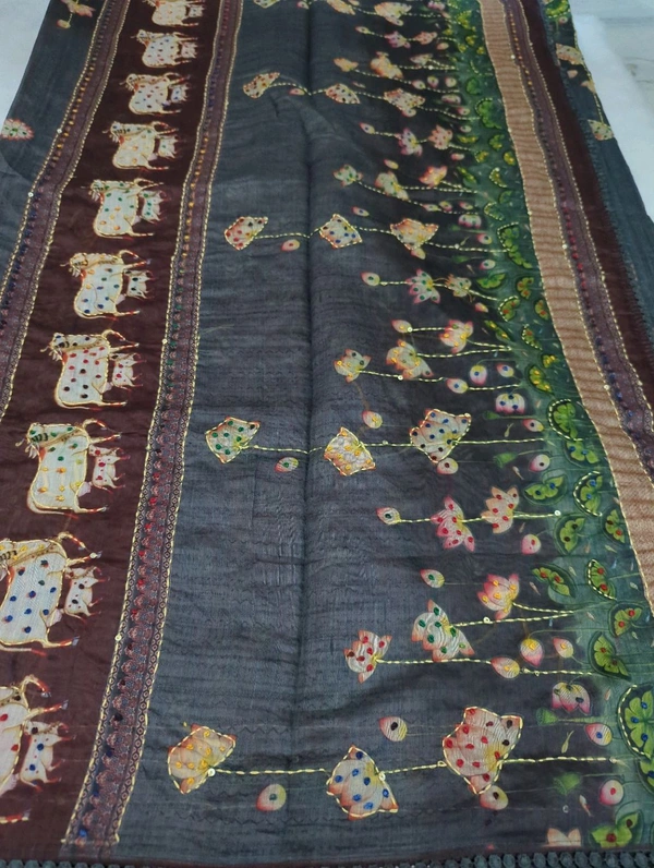 Soft Chanderi Kantha - gray