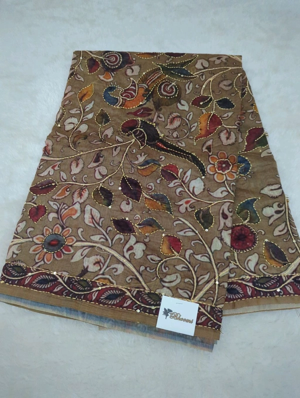 Soft Chanderi With Kantha Work  - Olive
