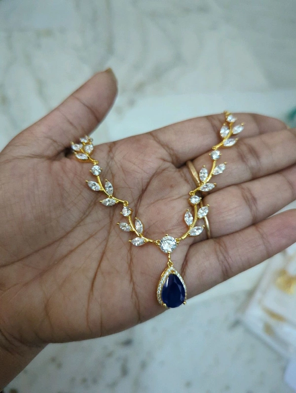 Simple Stylish Chain With Earring  - Blue