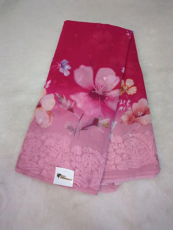 Pure Georgette Embroidery  - pink